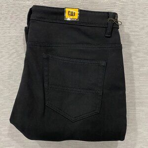 CAT Caterpillar Work Pants Mens 38 x 32 Black Canvas Fleece Lined Insulated